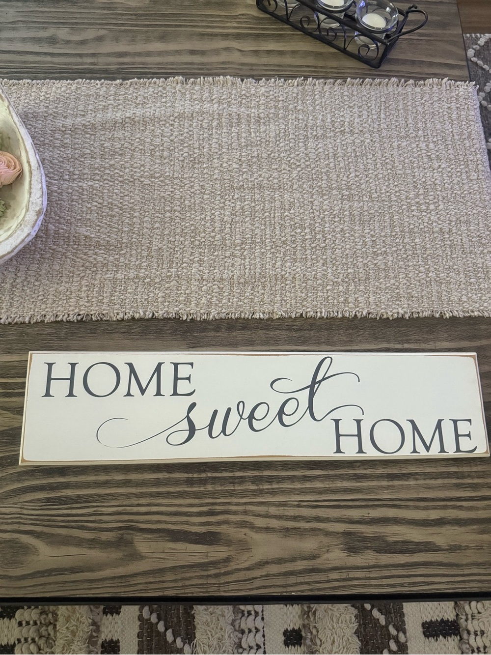 Home Sweet Home Wooden Wall Sign - White with Black Script